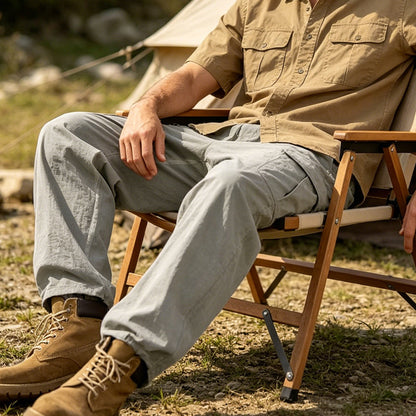 Men's Cotton Linen Cargo Pants with Drawstring Waist