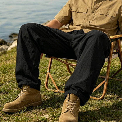 Men's Cotton Linen Cargo Pants with Drawstring Waist